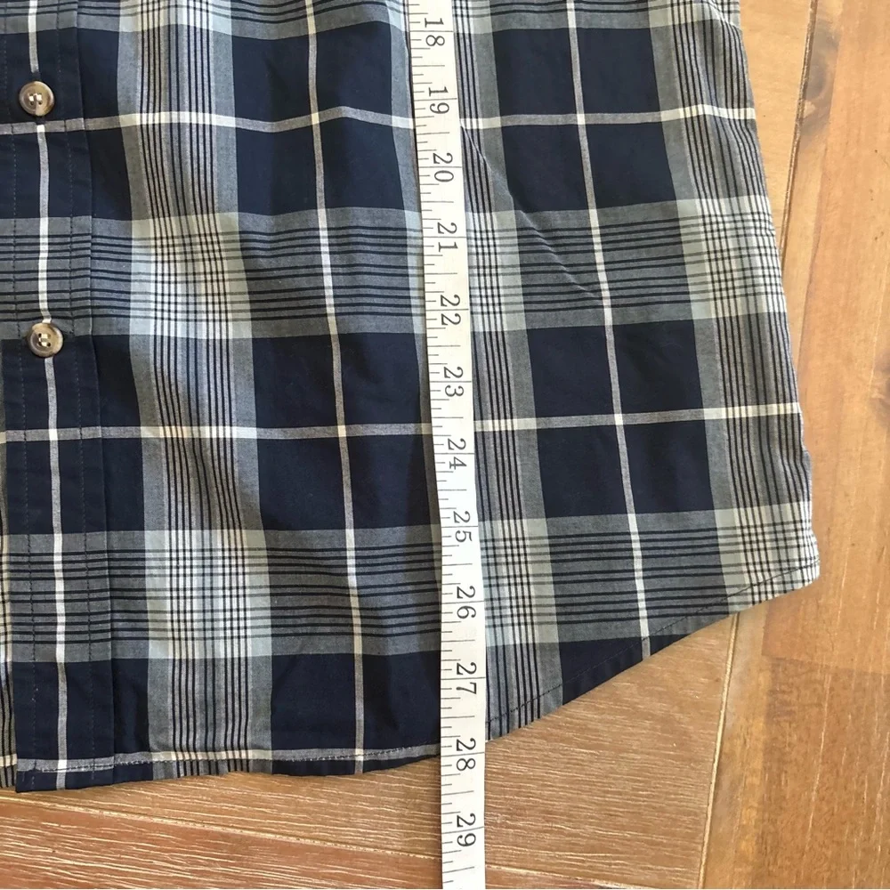 Banana Republic Untucked Fit Blue Plaid Cotton Button Front Collared Shirt, M